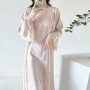 パジャマ レディース 春夏 秋冬 接触冷感 薄手 長袖 ロング丈 膝丈 ワンピース 寝巻き 部屋着 ルームウェア セットアップ ポリエステル レース ホワイト ...