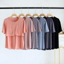 パジャマ レディース 春夏 半袖Tシャツ 薄手 モダール 無地 ルームウェア 部屋着 トップス ピンク 霧ブルー ダークグレー 暗紫 オレンジレッド ブラック ...
