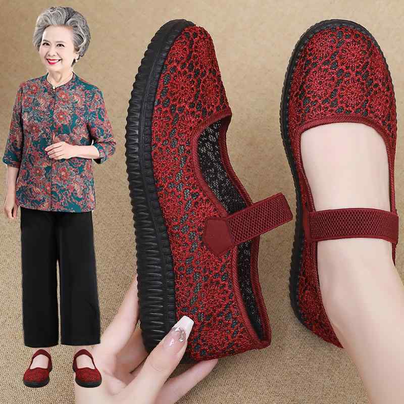 靴/ブーティ レディース 婦人靴 ママシューズ 布靴 スリッポン 柔らかい靴底 通気性 軽量 滑り止め フラット ローヒール ラウンドトゥ カジュアル 普段使い デイリー レッド ブラウン系