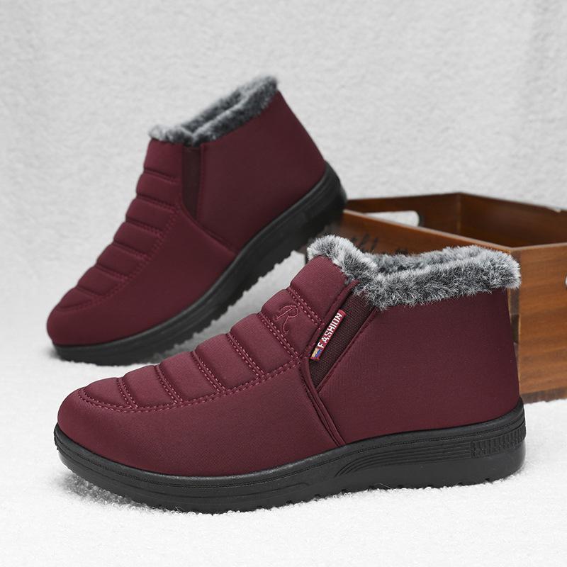 靴 レディース 婦人靴 高齢者 あったか 中綿 スリッポン ローヒール フラット ぺたんこ 歩きやすい 履きやすい 防寒 保温 滑り止め付き 秋冬 黒