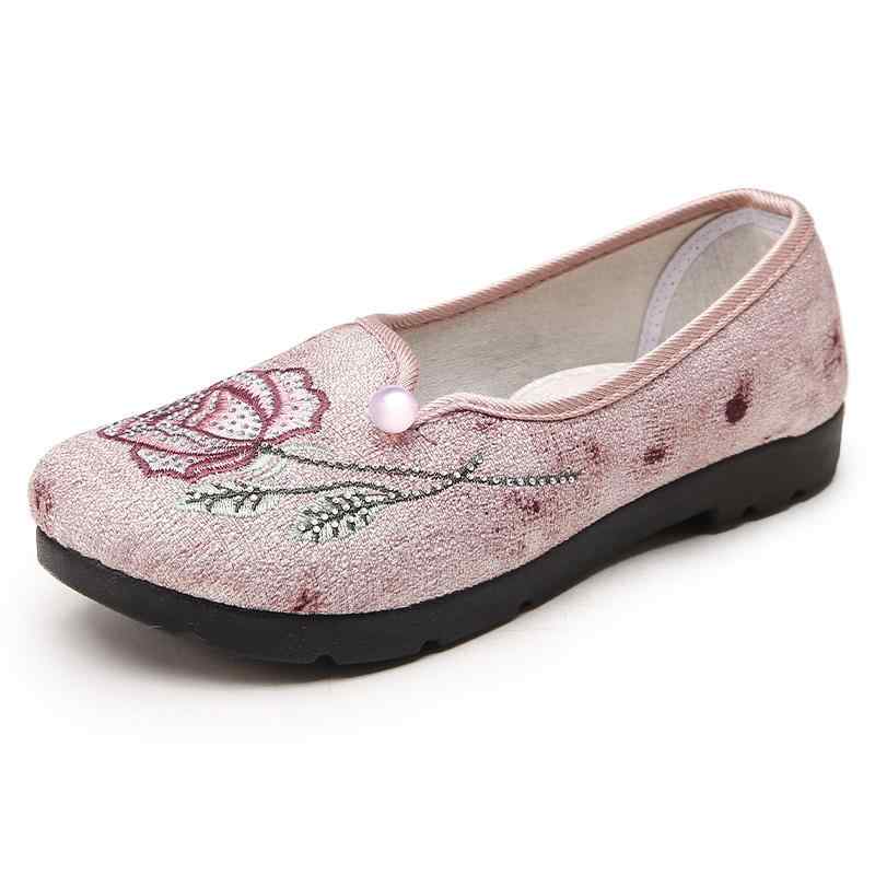 靴 レディース 高齢者シューズ ママシューズ スリッポン 婦人靴 ローヒール ぺたんこ 柔らかい 痛くなりにくい 歩きやすい 滑り止め 花柄 春秋 グレー ピンク系