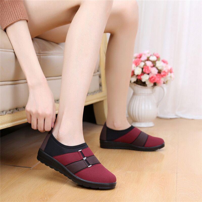 靴 レディース 高齢者 ママシューズ 布靴 スリッポン フラット ローヒール ぺたんこ 履きやすい 歩きやすい 滑り止め 軽量 通気性 婦人靴 カジュアル 普段使い 旅行 レッド系 ブラウン系(x2)