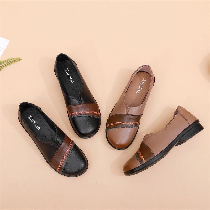 靴 レディース ママシューズ レザーシューズ ローヒール ぺたんこ靴 スリッポン コンフォートシューズ 防水 防滑 衝撃吸収 疲れにくい 歩きやすい 婦人靴 黒 茶色