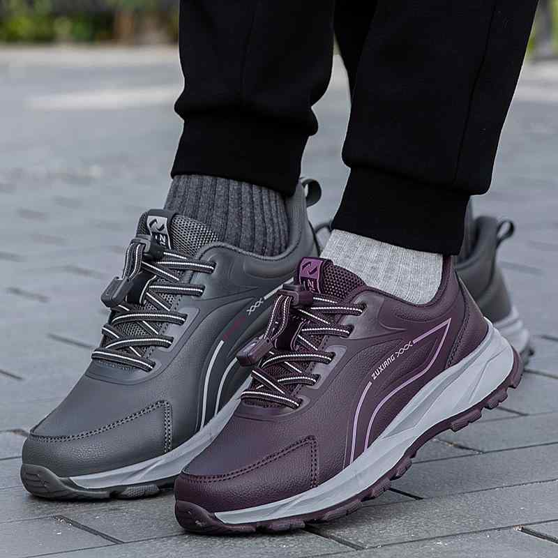 靴 レディース 高齢者 シューズ 運動靴 ウォーキング シューズ 防水 撥水 滑り止め 婦人靴 スニーカー ローカット スリッポン ママ シューズ 合成皮革 MD 春夏秋冬 ブラック パープル グレー