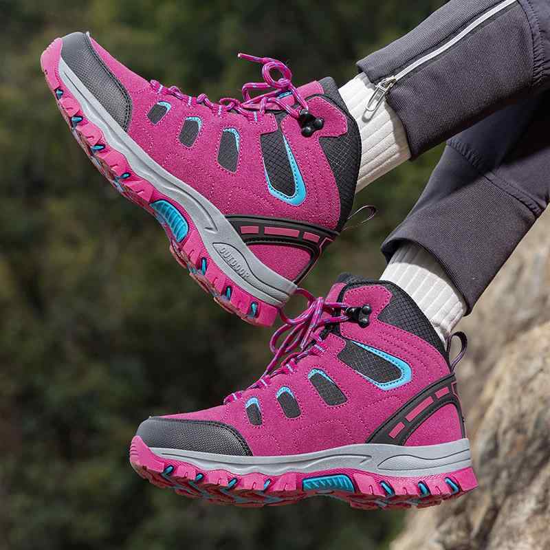 靴 メンズ レディース 登山靴 アウトドアシューズ 運動靴 ワークシューズ トレーニングシューズ 滑り止め 高帮 春夏 秋冬 黒 ブラック グレー カーキ ピンク 紫(x2)