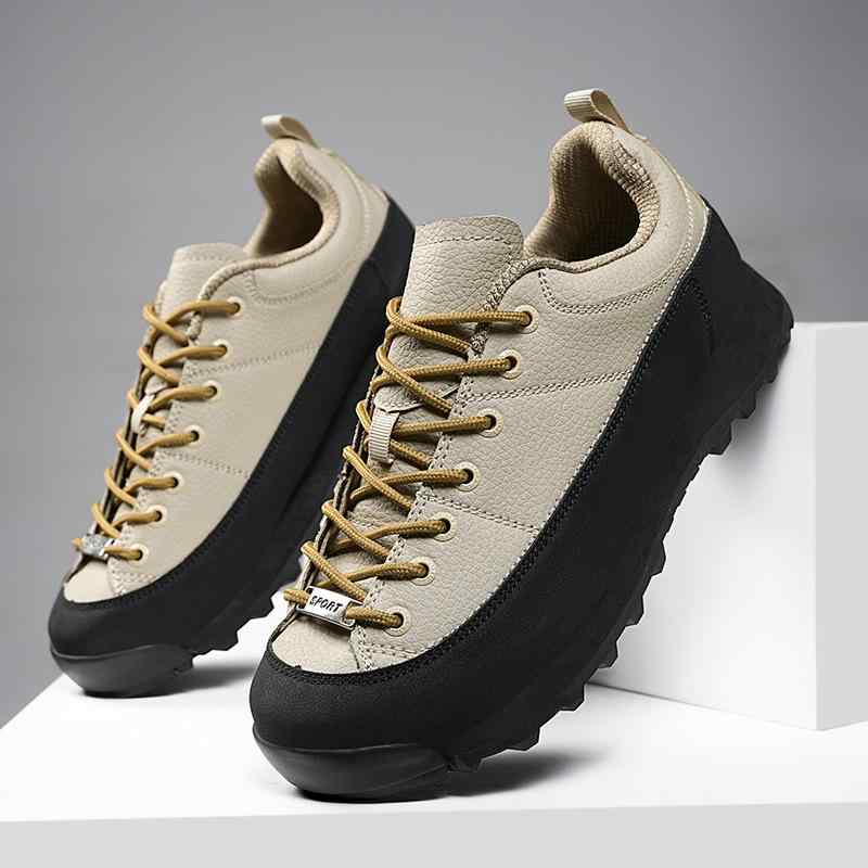 徒步靴 メンズ アウトドア キャンプ シューズ 防水 防滑 厚底 ローカット スニーカー 運動靴 スポーツシューズ 登山靴 カーキ ブラック グレー