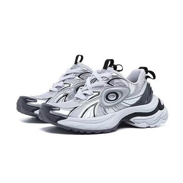 スニーカー 男女兼用 シルバー ローカットスニーカー 厚底 ダッドスニーカー レースアップ 運動靴 スポーツシューズ ウォーキング ランニング 普段使い 通気性 軽量 疲れにくい 履きやすい 滑り止め 3cmヒール 春夏 秋