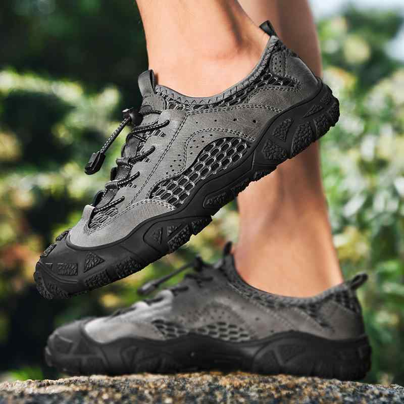スニーカー メンズ 運動靴 アウトドア 登山靴 通気性 メッシュ ローカット スリッポン 柔らかい 靴底 ラバーソール 黒 ブラック グレー 普段使い カジュアル(x2)