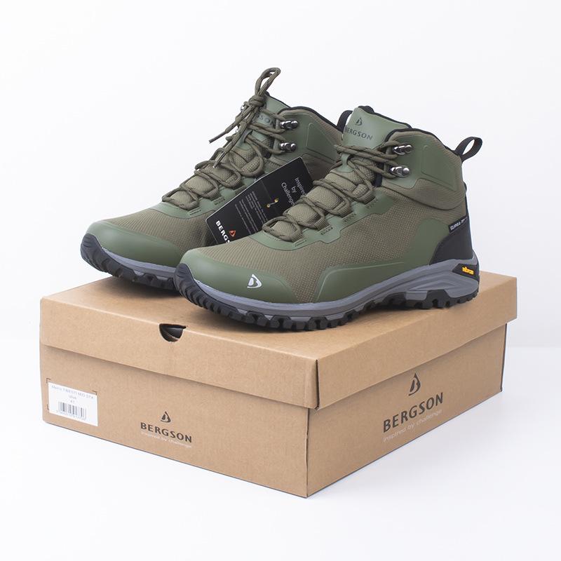 トレッキングシューズ メンズ 男性用 アウトドア 登山靴 防水 滑り止め 中カット アーミーグリーン