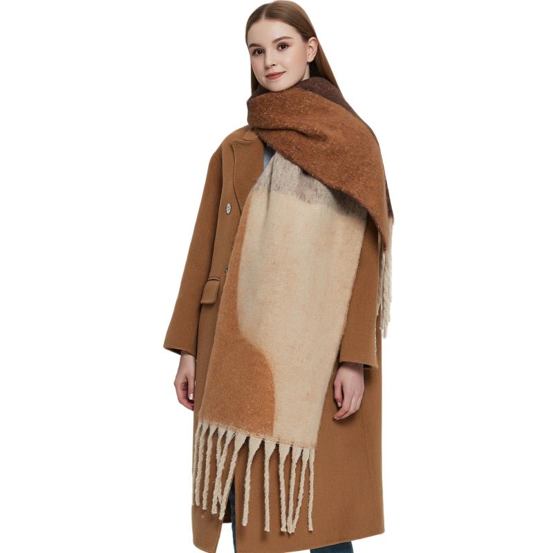 ストール 秋冬 幾何学模様 大判 厚手 ショール レディース 暖かい ひざ掛け オフィス 185x40+15cm #藏青 #粉色 #黒色 #灰色 #橘色 #绿黄色 #米咖啡 #棕色