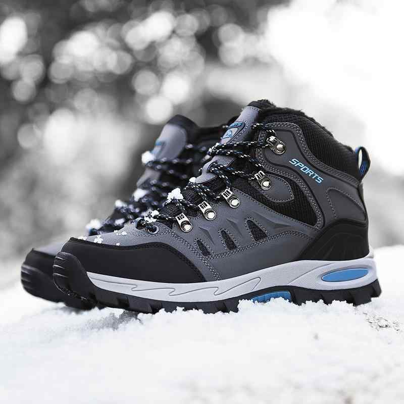 徒步シューズ 男女兼用 アウトドア 登山靴 高帮 レザー 綿靴 大きいサイズ クロスボーダー ハイキング トレッキングシューズ カップル スポーツシューズ 保温 ラウンドトゥ フラットヒール ゴム 春秋冬 ブラック グレー