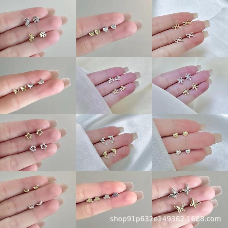 ピアス レディース シルバー925 銀製 スタッドピアス ミニマル ハート リボン バタフライ スター ムーン アニマル モチーフ 対応 電気メッキ加工