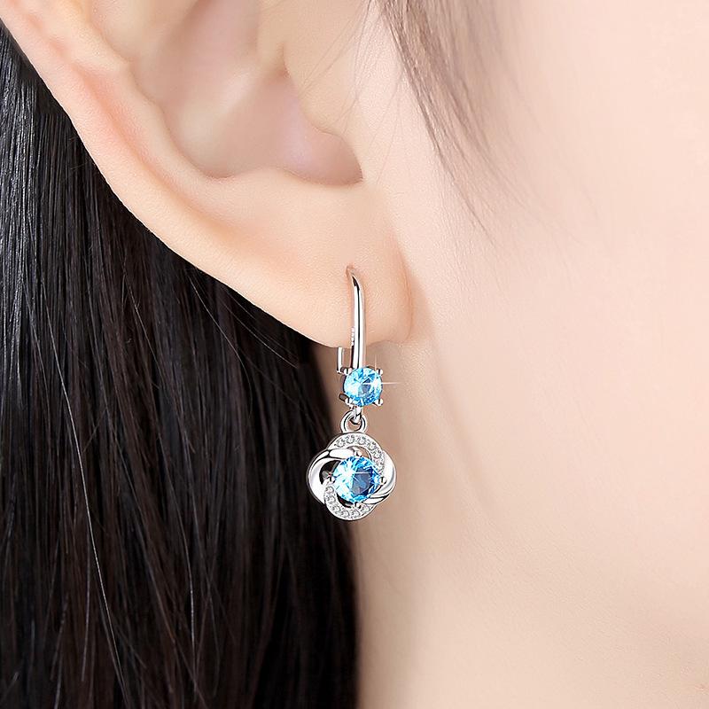 イヤリング レディース 白鑽石 ブルー鑽石 クローバー 花柄 アクセサリー ギフト(x2)