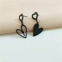 イヤリング レディース レトロ 韓国 個性的 チタン 幾何学模様 アシンメトリー ハート ドロップ ブラック 電気メッキ加工 文芸復古(x2)