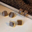 イヤリング レディース 年 秋冬 滴釉 アースカラー C形 丸形 四角形 チタンポスト 合金製 ハンドメイド 高見え 揺れる 大人かわいい 上品 きれいめ アクセサリー