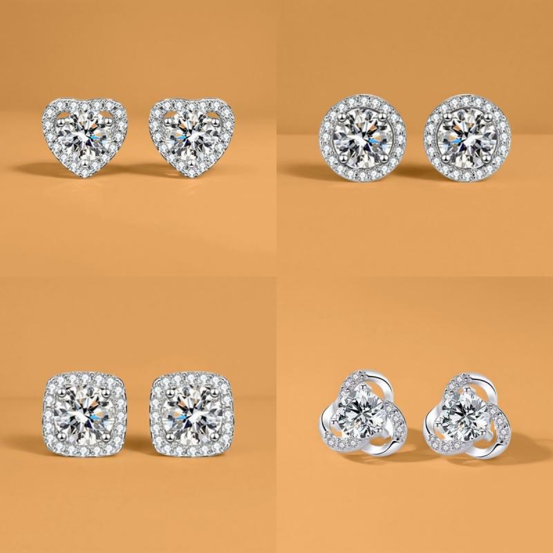 耳饰 レディース モアッサナイト ジルコニア ピアス シルバー925 六爪 ハートシェイプ 幾何学模様 風 スタッドピアス アクセサリー 闪(x2)