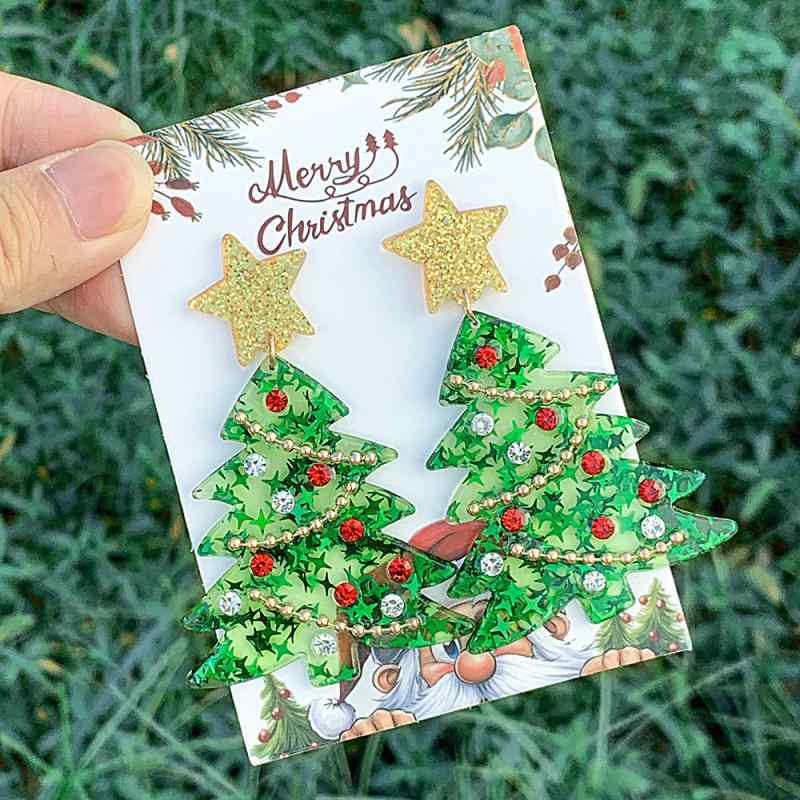 ピアス レディース クリスマスツリー アクリル ジルコニア スタッドピアス イヤリング アクセサリー 個..