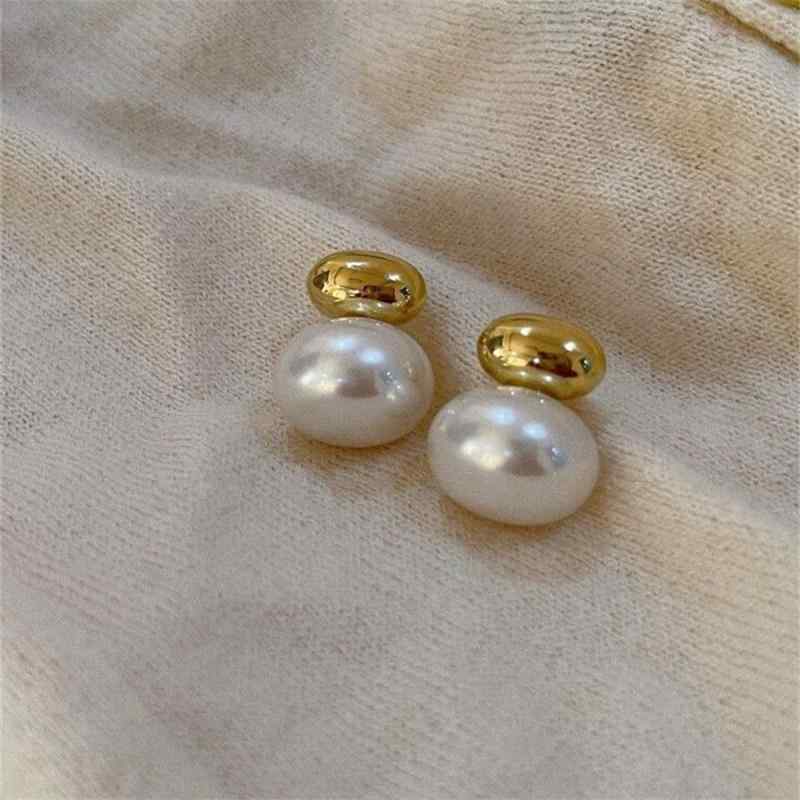 ピアス レディース 女性用 幾何学 楕円 パール 金属 アレルギー対応 電気メッキ加工 ゴールド シルバー 豪華感 通勤 秋