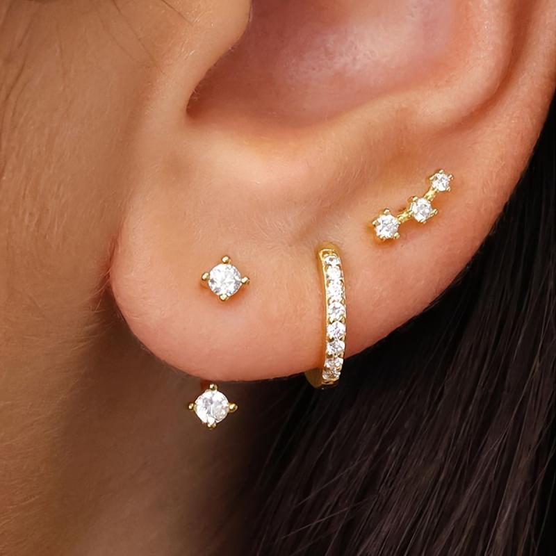 ピアス レディース ジルコニア 3点セット ゴールド シルバーカラー 幾何学模様 ドリル イヤリング アクセサリー アフリカ 南米 東南アジア 北米