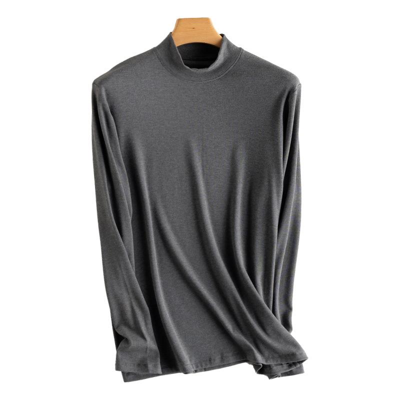 カットソー メンズ 男性用 秋冬 桑蚕糸 混紡 発熱 保温 インナー 肌着 長袖 花灰 黒 無地 半ハイネック クルーネック あったか 暖か 粘纤 伸縮性(x2)