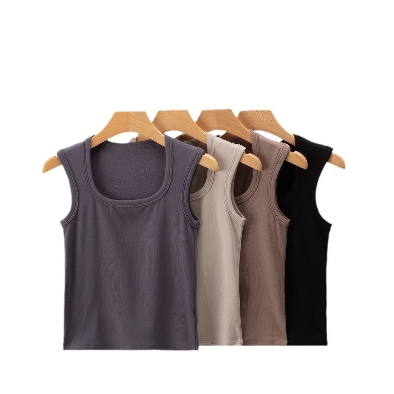 タンクトップ レディース 裏起毛 あったかインナー スクエアネック 無袖 トップス カットソー 再生繊維..