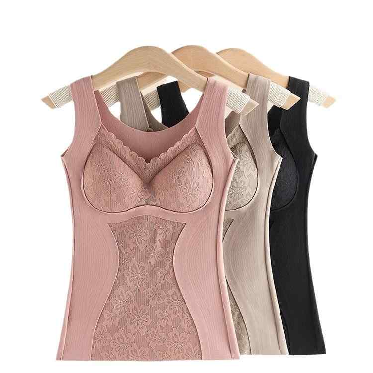 タンクトップ レディース 暖かい 裏起毛 レース Vネック カップ付き キャミソール インナー 肌着 ピン..