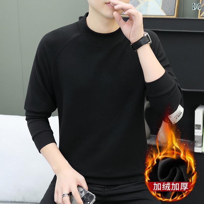 Tシャツ 男性用 秋冬 長袖 トップス インナー あったか 極暖 防寒 無地 黒 ブラック グレー ベージュ M..