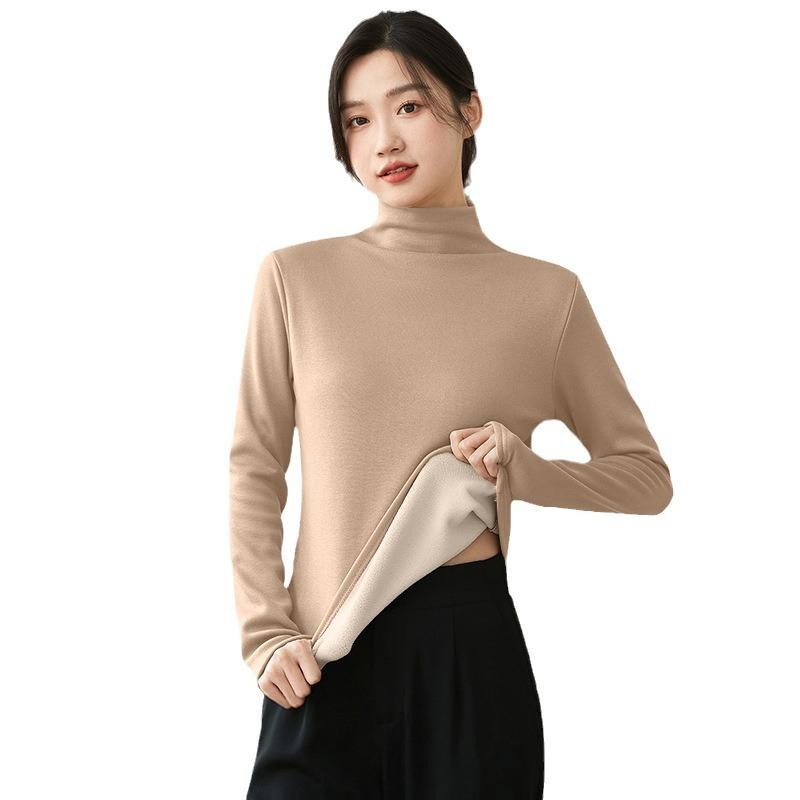 カットソー レディース 裏起毛 あったかインナー 長袖 ハイネック トップス 保温 スリムフィット 肌色 ..