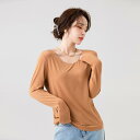 Tシャツ レディース オーストラリア産ウール 秋冬 保温 あったか 起毛 長袖 スリムフィット 婦人服 トップス 茶色 紫色 グレー レッド グリーン ブラック