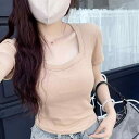 Tシャツ レディース 秋冬 Uネック あったか インナー トップス 半袖 胸パッド付き 磨毛 ストレッチ スリム 厚手 黒 白 肌色 赤(x3)