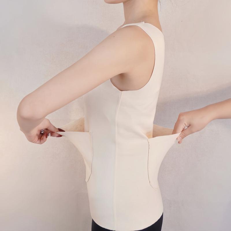 ベスト レディース 前後ポケット付き 裏起毛 あったか 保温 腹巻付き 冷え対策 インナー 肌色 カーキ ..