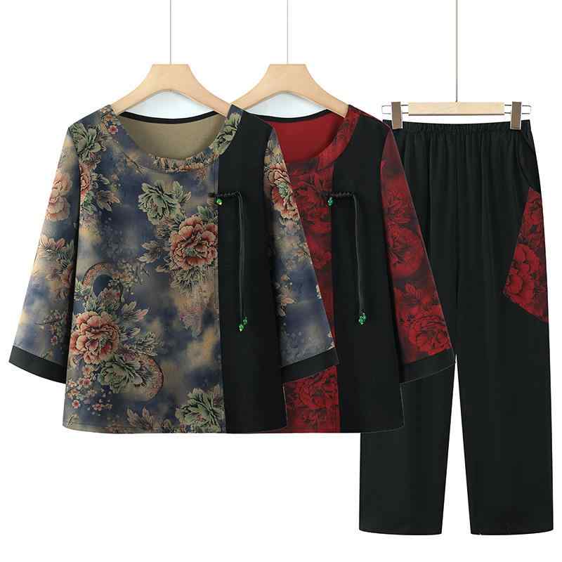 セットアップ レディース シニア 民族風 トップス 2点セット ポリエステル 高齢者 70代 80代 ミセス 普段使い お母さんプレゼント