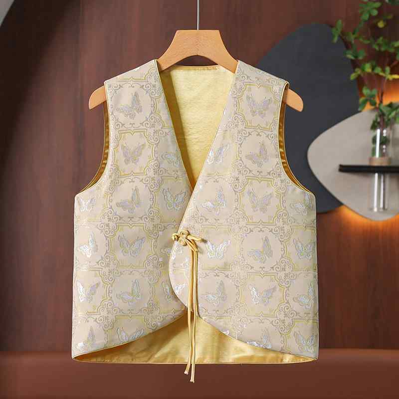 ベスト レディース チャイナスタイル ポリエステル 薄手 トップス 中国風 レトロ マージャンボタン ベ..