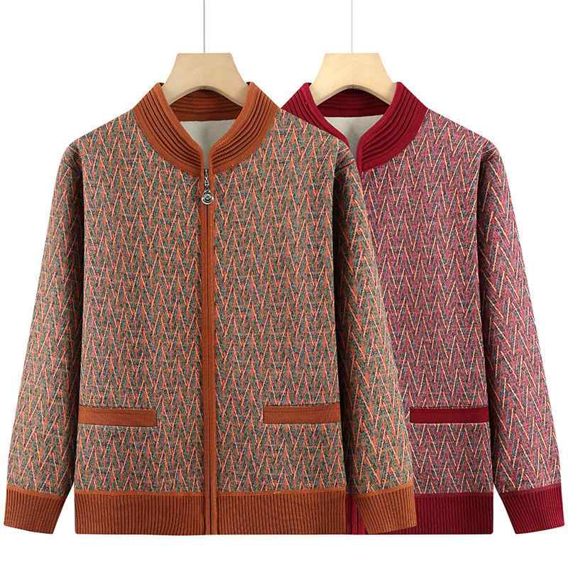 カーディガン レディース ミセス 春秋 アウター 婦人服 ポリエステル ゆったり カジュアル オレンジ レッド