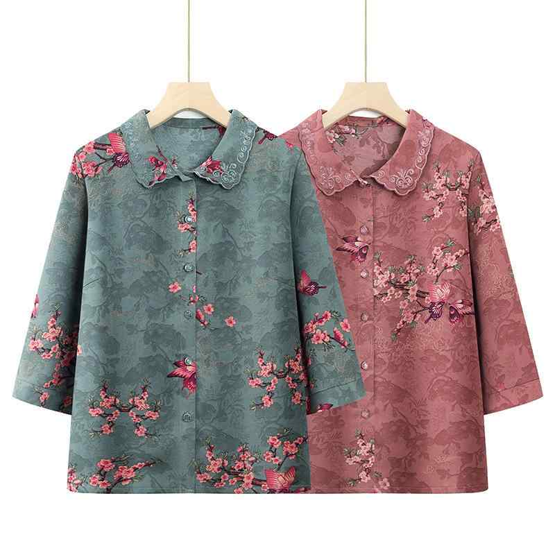 シャツ レディース 7分袖 ポリエステル 普段使い カジュアル ミセス シニア ゆったり おしゃれ 婦人服 トップス カットソー 緑 赤