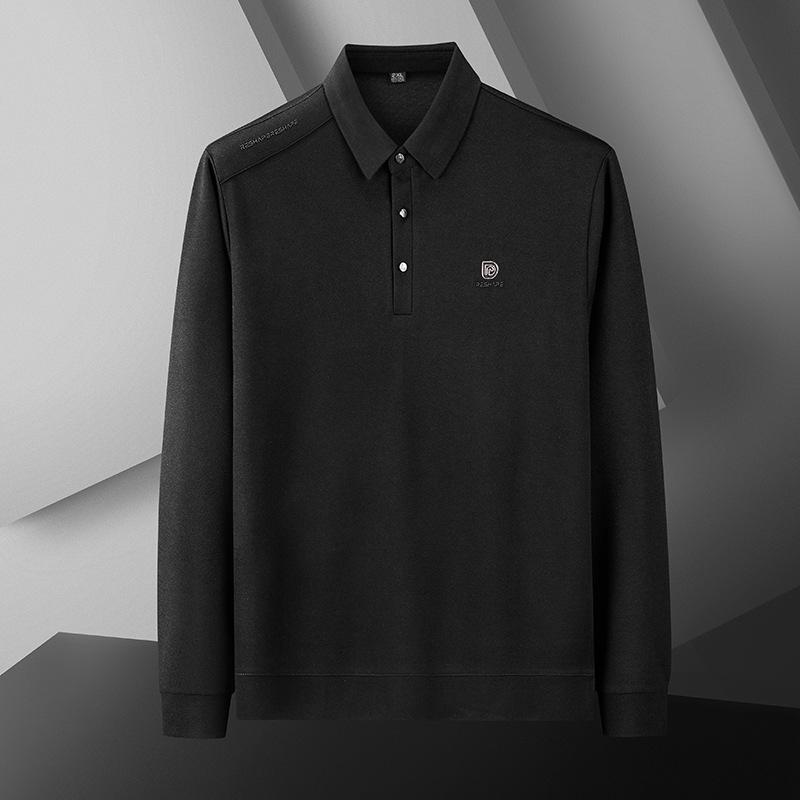 Tシャツ メンズ 男性用 長袖 ポロシャツ 無地 トップス カットソー 普段使い 部屋着 ポリエステル ブラック