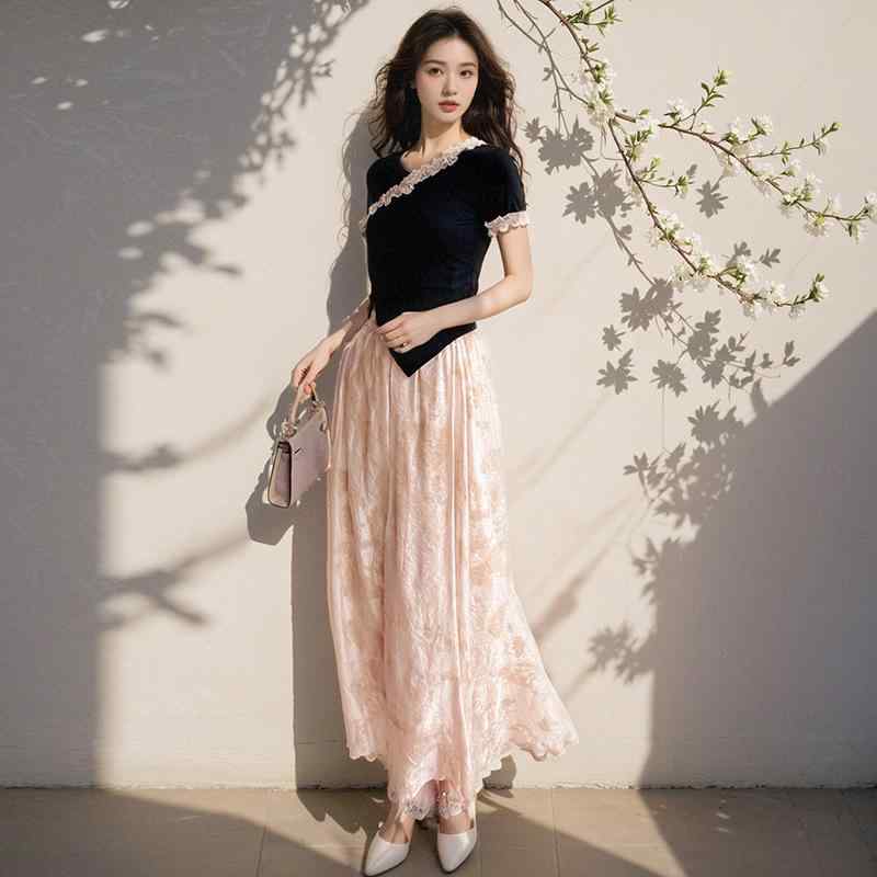 セットアップ レディース チャイナ風 Vネック 花柄 コットン トップス ハイウエスト 絞り染め スカート 中国風 ストリート カジュアル 春夏