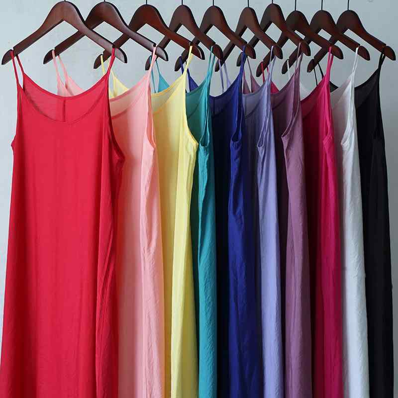 ワンピース レディース 吊りスカート インナーキャミソール ゆったりサイズ 綿麻 ロング丈 ミモレ丈 ノ..