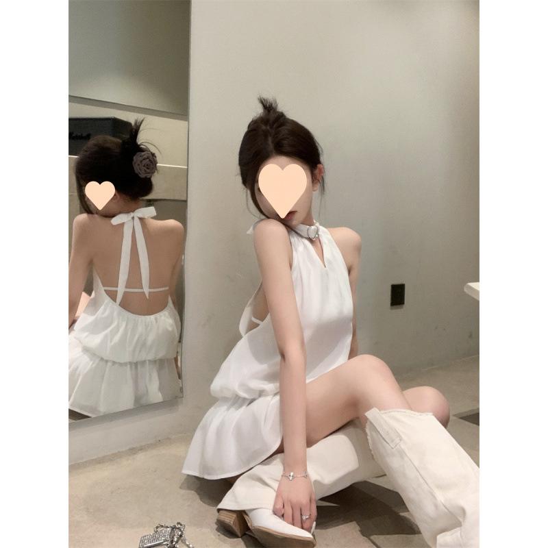 ワンピース レディース Aライン ミニワンピース ノースリーブ チョーカーネック 街頭風 ポリエステル ..