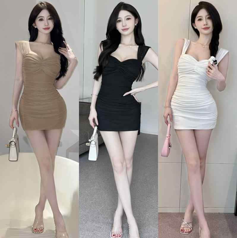 ワンピース レディース セクシー 網紗 褶皱 キャミソール チューブトップ ミニ タイトスカート 黒 白 ..