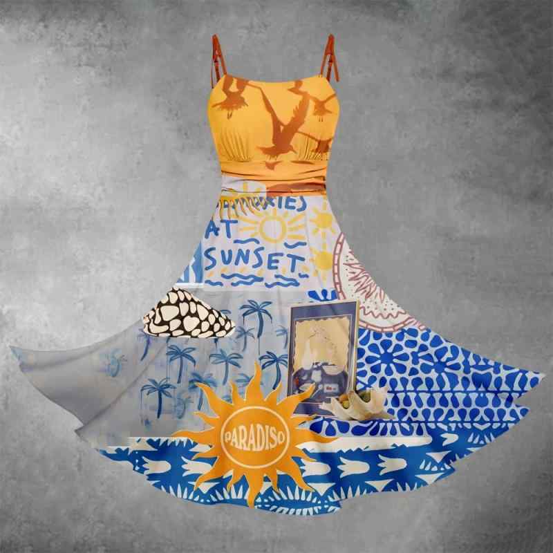 ワンピース レディース 春夏 吊りスカート ロング丈 花柄 ポリエステル ノースリーブ Aライン 欧美風 おしゃれ かわいい XS S M L XL 2XL 3XL 4XL