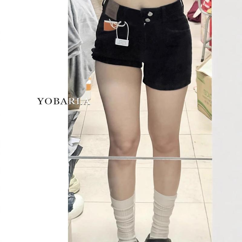 デニム レディース ストレッチ ジーンズ ショートパンツ 黒 ブラック 高見え 美脚 ハイウエスト 大きいサイズ Aライン ホットパンツ スタイルアップ 着痩せ 春夏