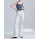 ジーンズ レディース 高腰 ワイドストレート 微フレアパンツ 玉霜白 デニムパンツ 綿 混紡 薄手 伸縮性