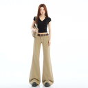 デニム レディース カーキ 微フレア デニムパンツ ローライズ スキニー ロングパンツ