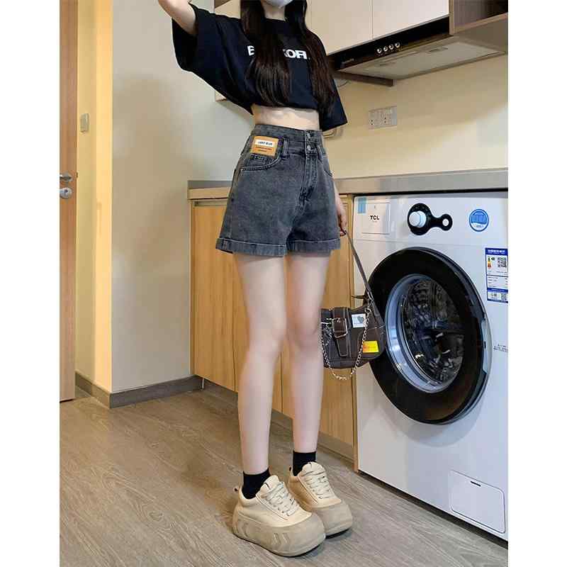 デニム レディース 大きいサイズ ショートパンツ 春夏 ハイウエスト aライン ゆったり 短パン ホットパンツ グレー 黒 青