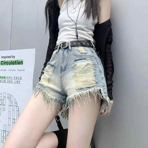 デニム レディース ショートパンツ ダメージ加工 ウォッシュ加工 ハイウエスト ホットパンツ 短パン ワイドレッグ ゆったり ジーパン ジーンズ ブルージーンズ ブラックデニム カジュアル 春夏