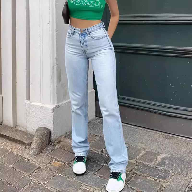 ジーンズ レディース 高 Elastic ストレッチ ストレート デニムパンツ 高腰 ジーパン ズボン ボトムス 伸縮性 美脚 スタイルアップ 普段使い カジュアル 通勤 浅藍 深藍色 ブラック