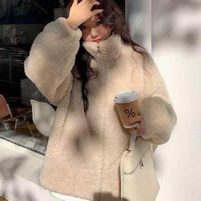 フリース レディース ボアブルゾン アウター ジャンパー あったか ゆったり かわいい 秋冬 杏色 黒 ブ..