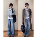 パーカー レディース スリム ショート丈 ジップアップ 長袖 トップス スウェット トレーナー フード付き グレー 綿 ポリエステル 春秋 薄手