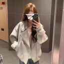 パーカー レディース 韓国 ダブルジップ グレー アウター 秋冬 オーバーサイズ スウェット カーディガン 綿混紡